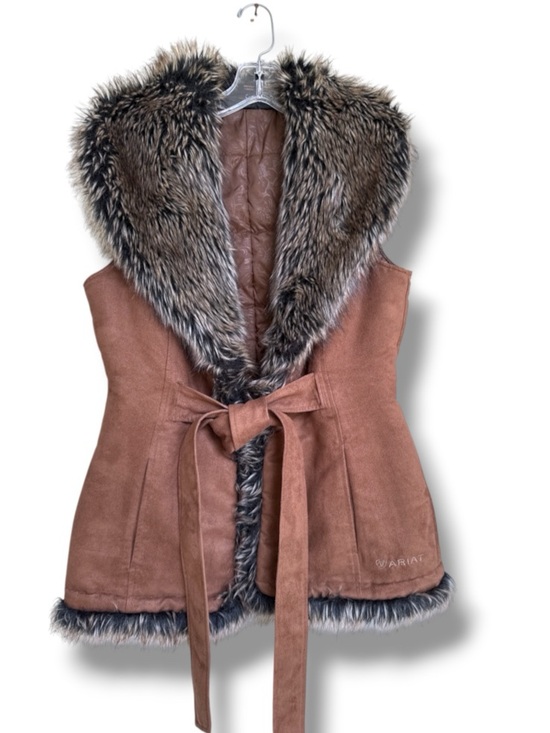 Ariat Jackets & Blazers - Ariat Brown Faux-Suede Vest with Faux-Fur Trim Size Small